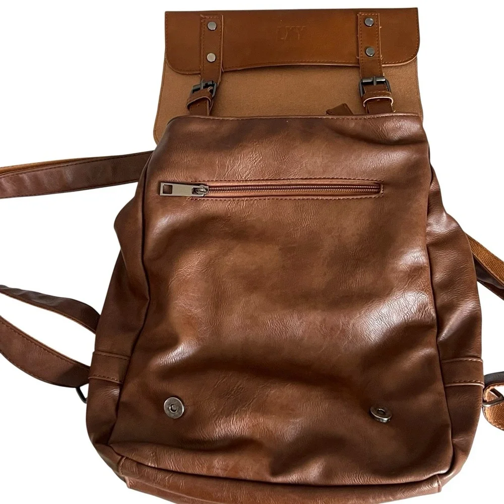 LXY Vegan Leather Backpack Vintage Style Bookbag Unisex